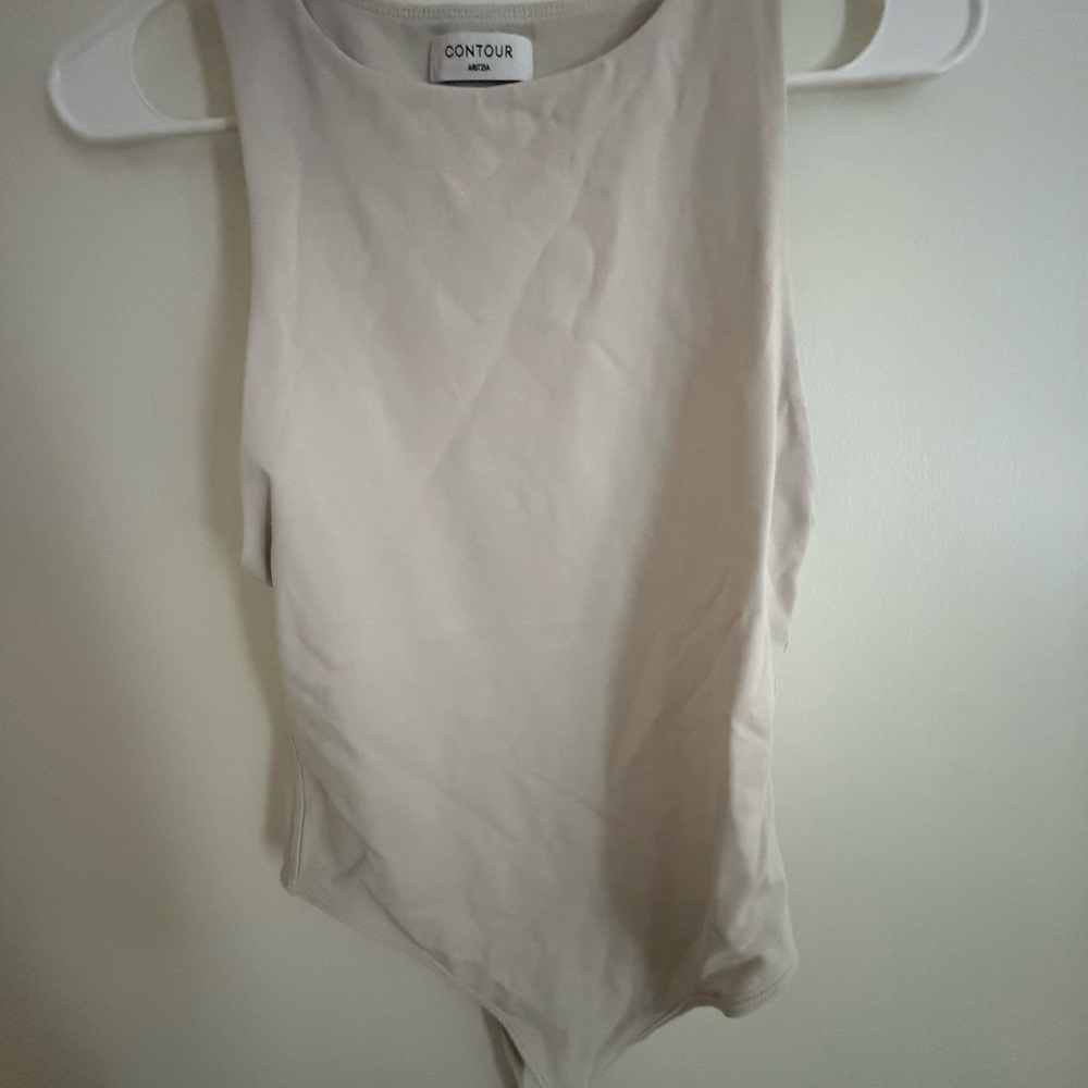 Aritzia Cream Asymmetrical Sleeveless Bodysuit